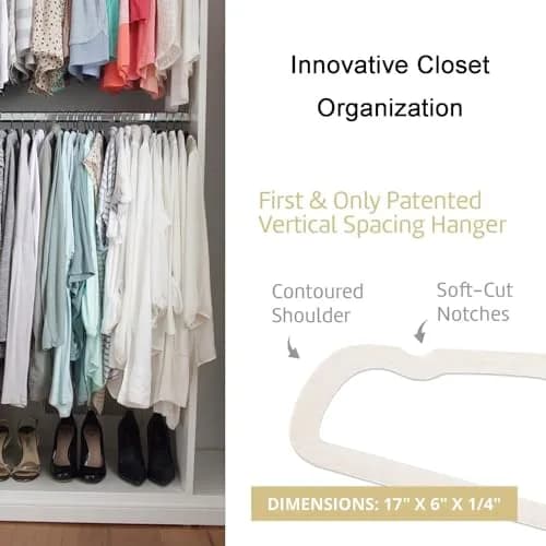 CUTSKY Velvet Hangers 50 Pack, Ultra Slim & Short Neck Hanger, 360 Swivel Hook, Space Saving Durable Non-Slip Felt Hangers, Beige B (43cm x 15cm x 0.6cm) thumbnail 7