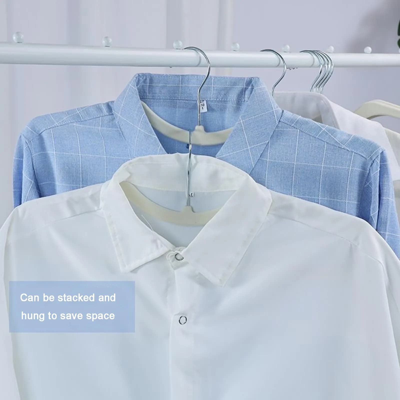CUTSKY Velvet Hangers 50 Pack, Ultra Slim & Short Neck Hanger, 360 Swivel Hook, Space Saving Durable Non-Slip Felt Hangers, Beige B (43cm x 15cm x 0.6cm) - view 3