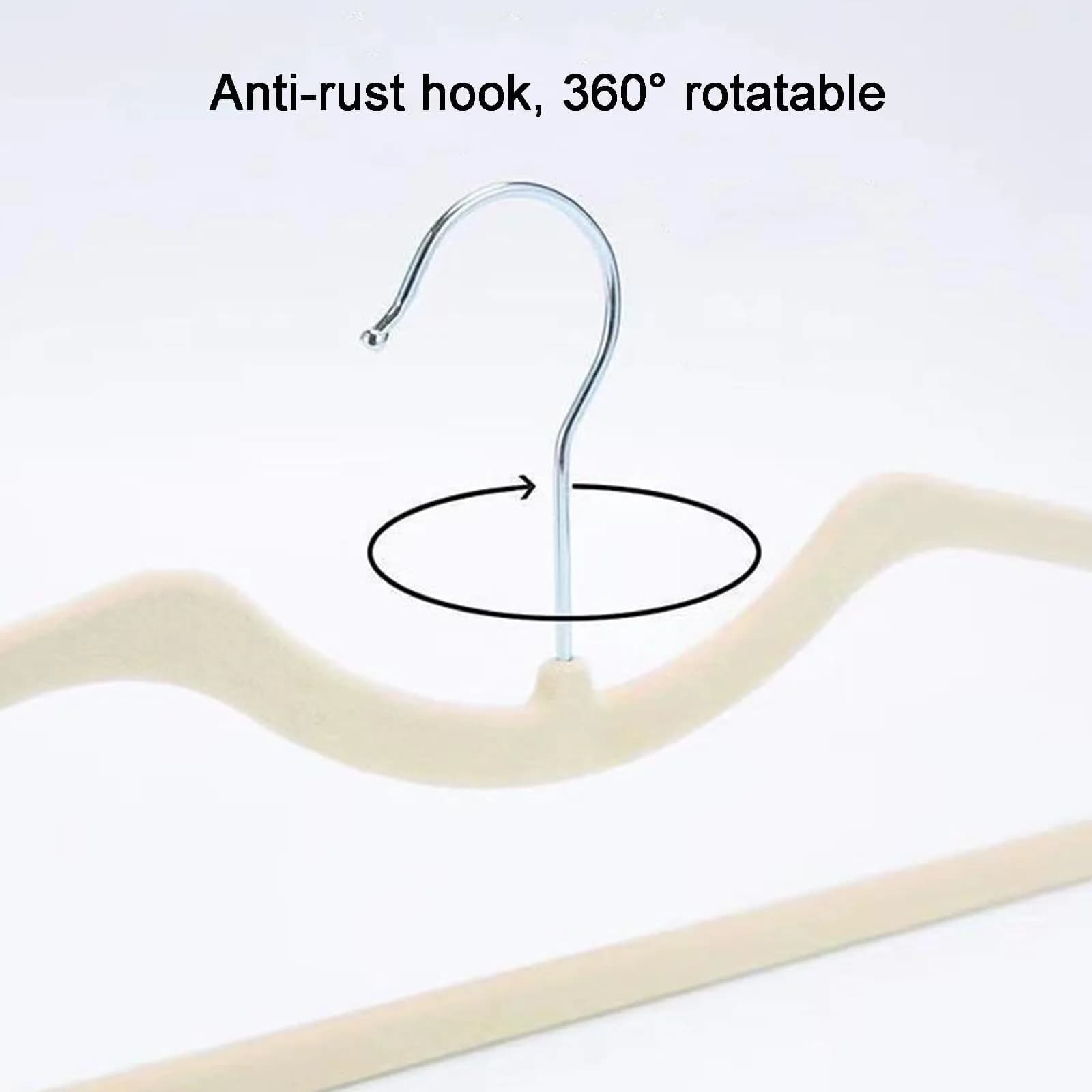 CUTSKY Velvet Hangers 50 Pack, Ultra Slim & Short Neck Hanger, 360 Swivel Hook, Space Saving Durable Non-Slip Felt Hangers, Beige B (43cm x 15cm x 0.6cm) - view 4
