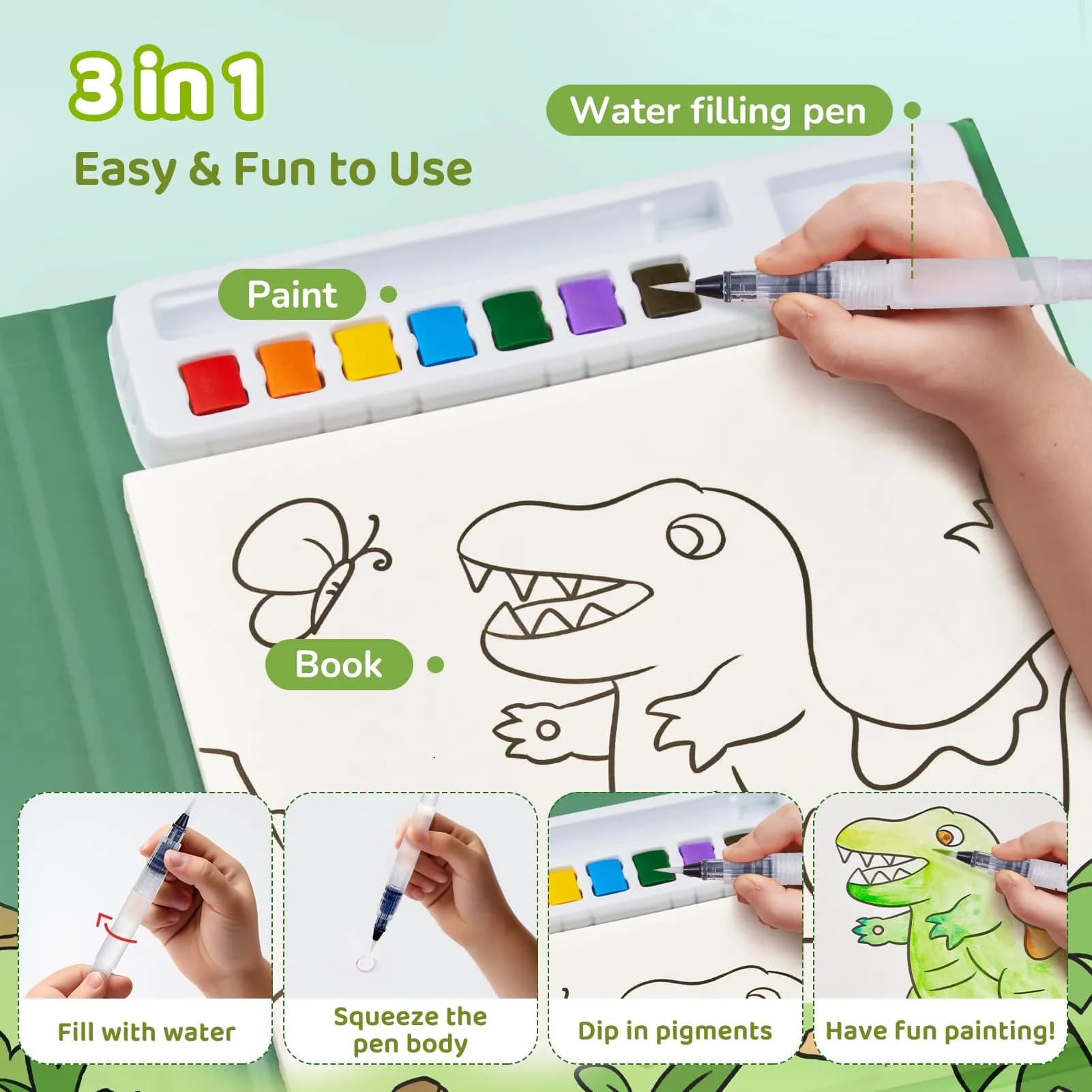 JoyCat Dinosaur & Vehicle Paint with Water Coloring Books for Toddlers | Assorted Colors Value Pack - view 3