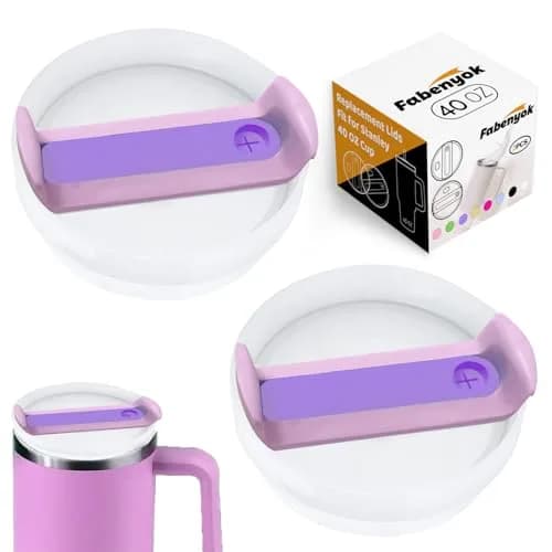 Fabenyok 40 OZ Tumbler Lid Replacement | Spill Proof Fit for Stanley Cup, 2 Pack, Clear & Opaque - Purple thumbnail 1