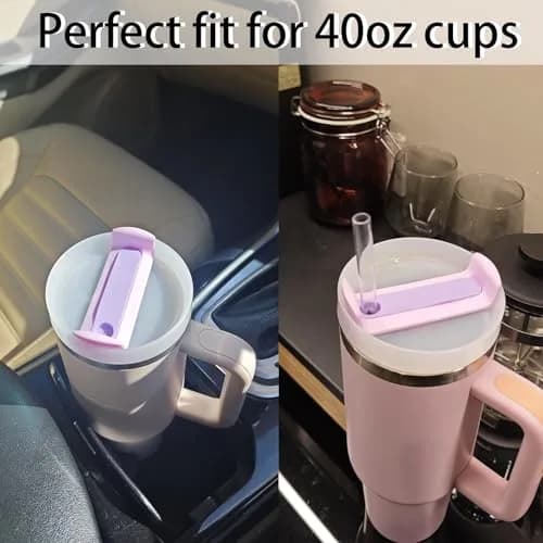 Fabenyok 40 OZ Tumbler Lid Replacement | Spill Proof Fit for Stanley Cup, 2 Pack, Clear & Opaque - Purple thumbnail 7