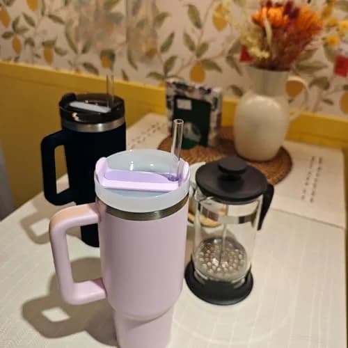 Fabenyok 40 OZ Tumbler Lid Replacement | Spill Proof Fit for Stanley Cup, 2 Pack, Clear & Opaque - Purple thumbnail 8