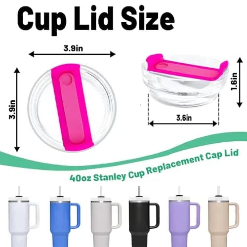 Fabenyok 40 OZ Tumbler Lid Replacement Fit for Stanley Cup | Spill Proof, 2 Pack, Clear - Hot Pink thumbnail 2