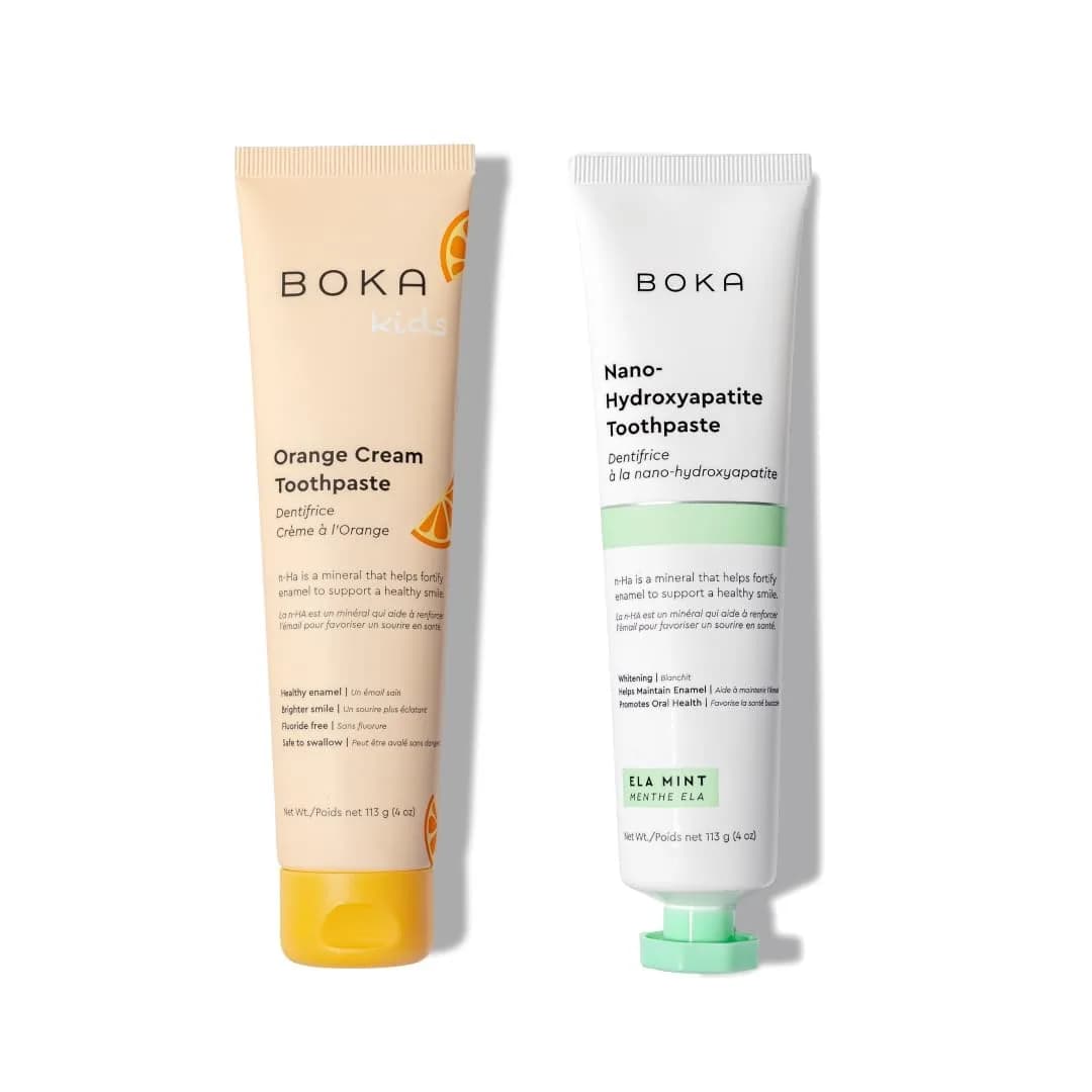 Boka Kids Toothpaste - Nano Hydroxyapatite, Fluoride-Free Ela Mint & Orange Cream, 8oz (2x4oz) | Enamel Care for Ages 1+ — H. Orange Cream, Ela Mint