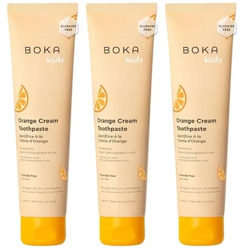 Boka Kids Toothpaste - Nano Hydroxyapatite Fluoride-Free Orange Cream 12oz (3 x 4oz Tubes) | Enamel Care for Ages 1+ thumbnail 1