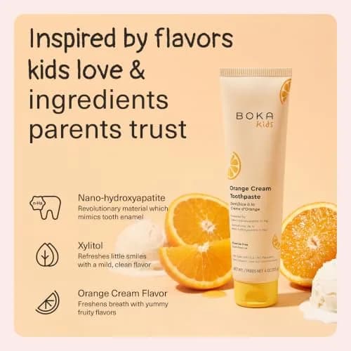 Boka Kids Toothpaste - Nano Hydroxyapatite Fluoride-Free Orange Cream 12oz (3 x 4oz Tubes) | Enamel Care for Ages 1+ thumbnail 2
