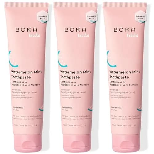 Boka Watermelon Mint Kids Toothpaste with Nano Hydroxyapatite, Fluoride Free 12oz (3 x 4oz Tubes) | Enamel Care for Ages 1+ thumbnail 1
