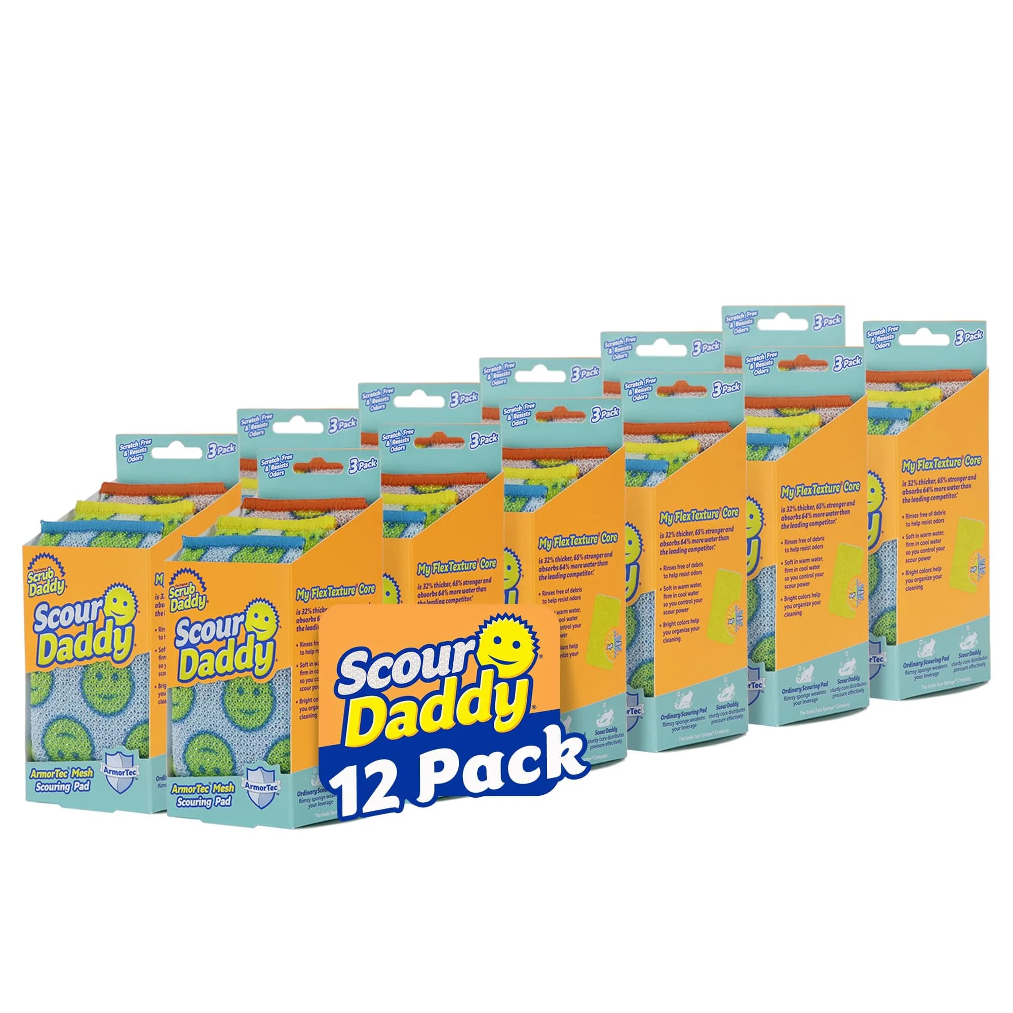 Scrub Daddy Scour Daddy Scouring Pad 12 Pack (36 Count) | Non-Scratch, Odor-Resistant, Temperature-Controlled FlexTexture