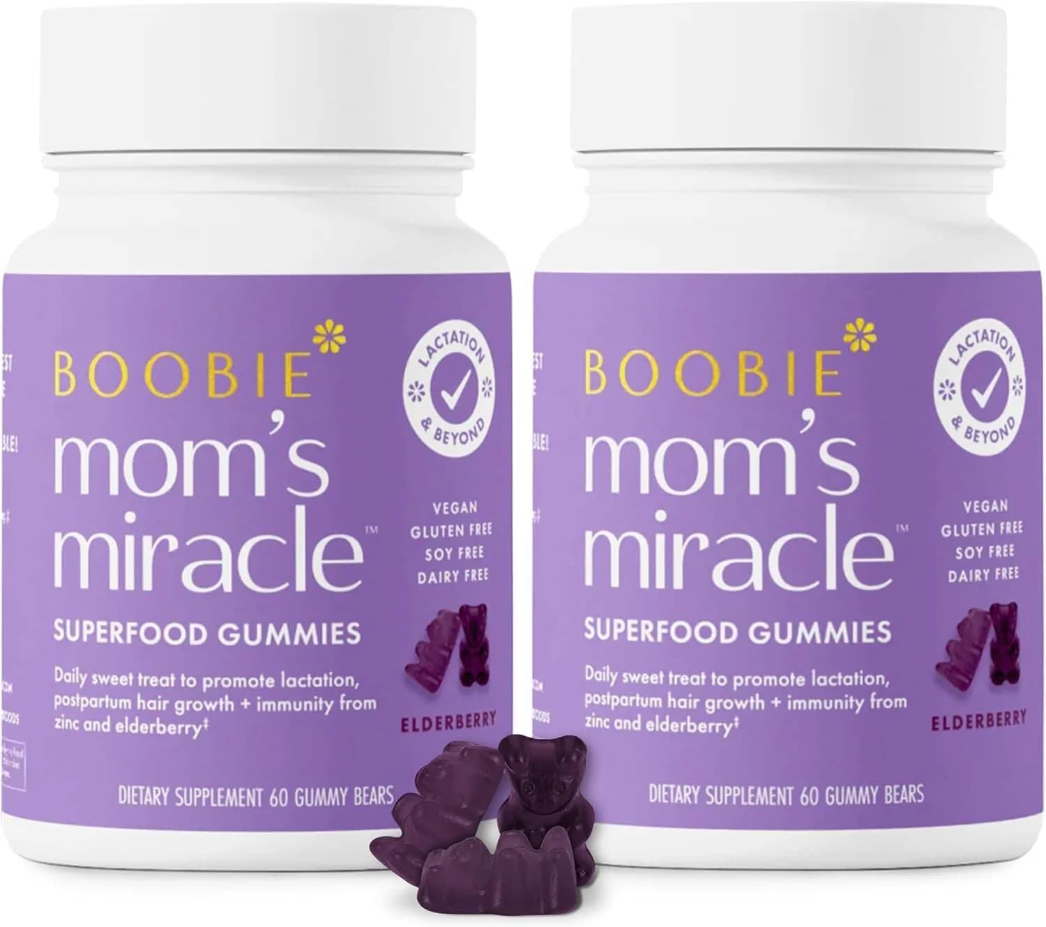 Boobie Moms Miracle Lactation Support Gummies | Milk & Hair Booster 60 Count (Pack of 2) — Gummy