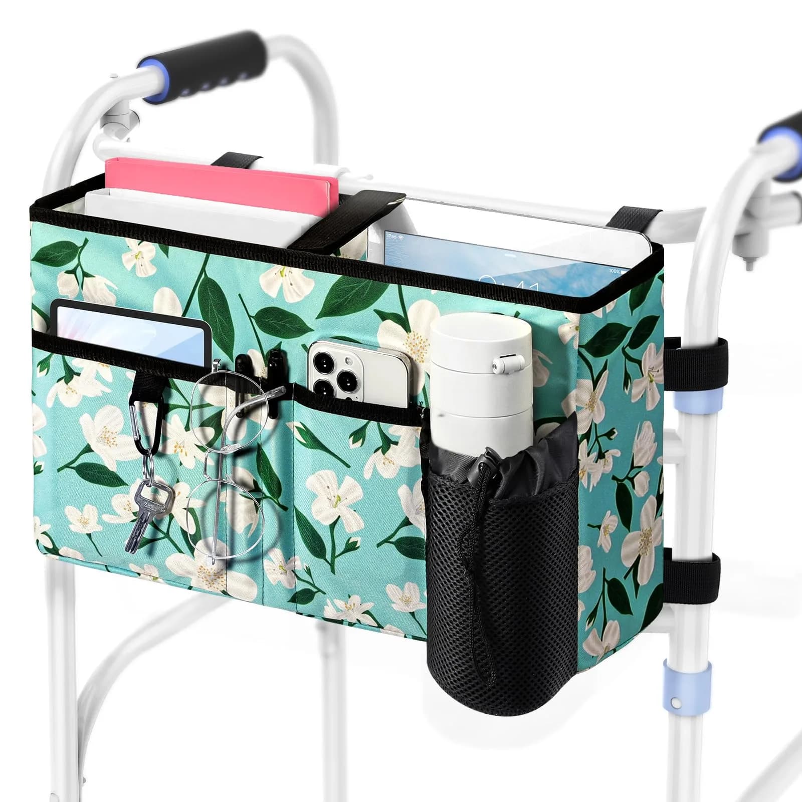 Rhino Valley Walker Basket with Cup Holder | Foldable Walker Bag for Seniors
