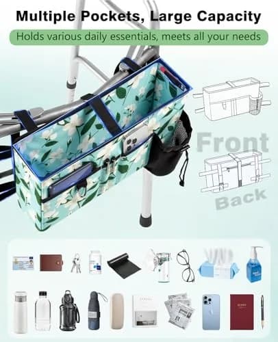Rhino Valley Walker Basket with Cup Holder | Foldable Walker Bag for Seniors thumbnail 2