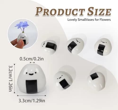 MOUGIGI Mini Vase 1.18 inches Ceramic Japanese Onigiri Rice Ball | Handmade, Cute Home Decor thumbnail 7
