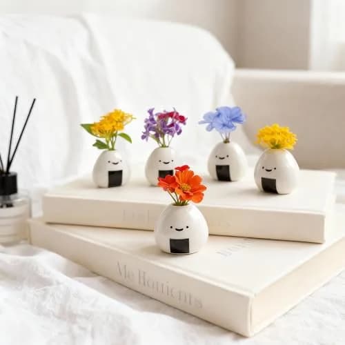 MOUGIGI Mini Vase 1.18 inches Ceramic Japanese Onigiri Rice Ball | Handmade, Cute Home Decor thumbnail 3