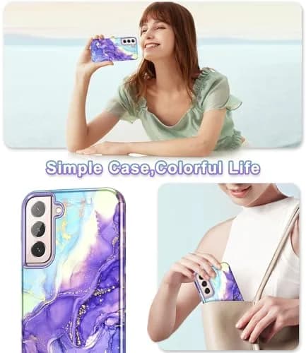 Btscase Samsung Galaxy S22 5G Case 6.1 Inch Cobalt Violet Marble Pattern | Heavy Duty Shockproof Triple Layer Protection thumbnail 7