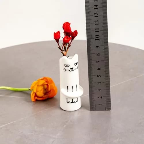 MOUGIGI Set of 5 Cat Flower Vase Bud Ceramic Small Cute Mini Handmade Decor | Unique Cat Flower Vases for Home & Gift thumbnail 2