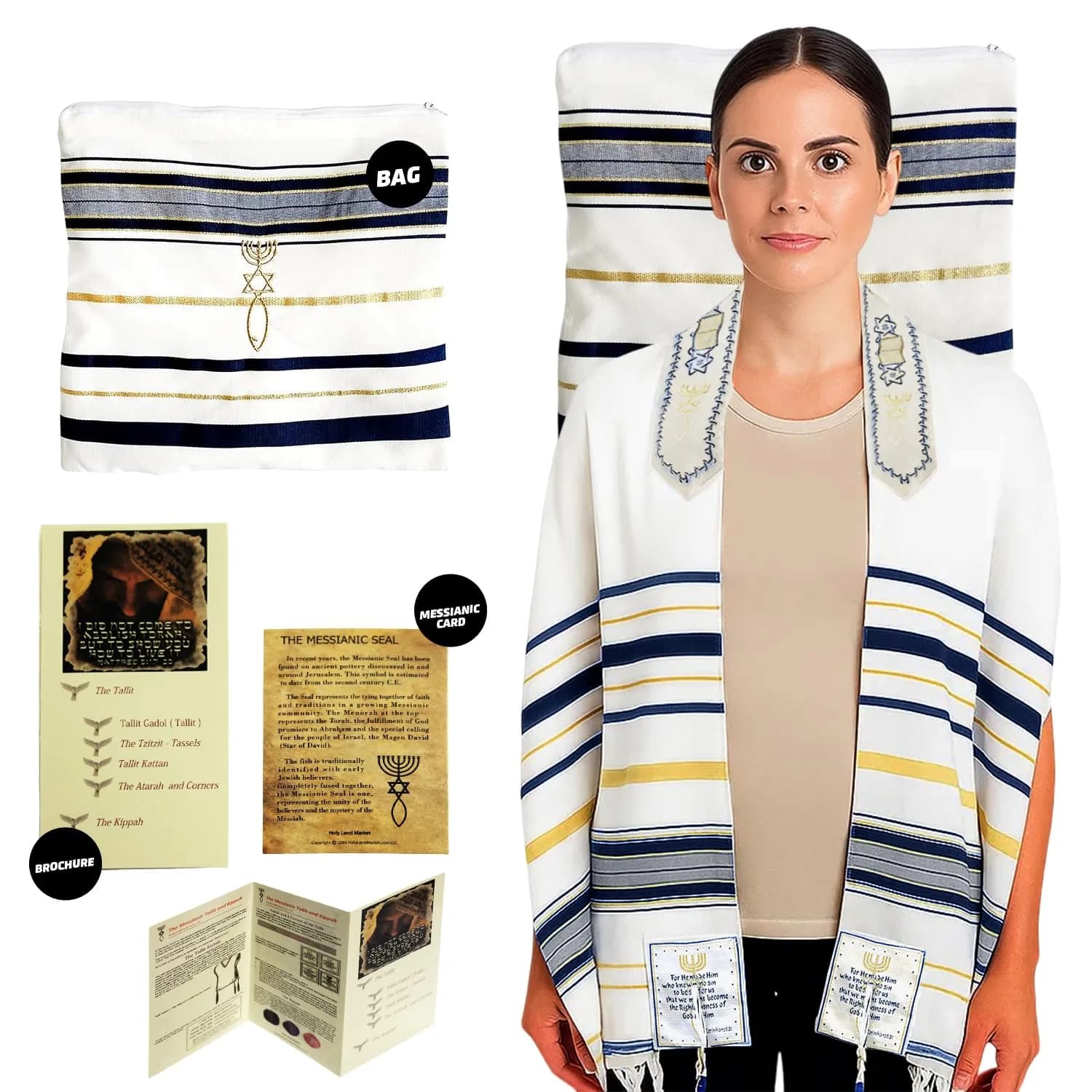 Holy Land Market Navy New Covenant Prayer Shawl 183 x 56 cm (72 x 22 Inches) | Messianic Seal Card & Matching Bag Included - view 8