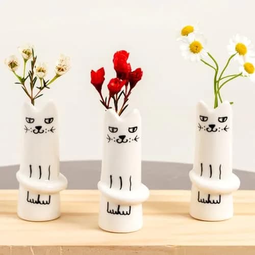 MOUGIGI Set of 3 Cat Flower Vase Bud Ceramic Mini Handmade Tiny Vases | Whimsical Home Decor thumbnail 1