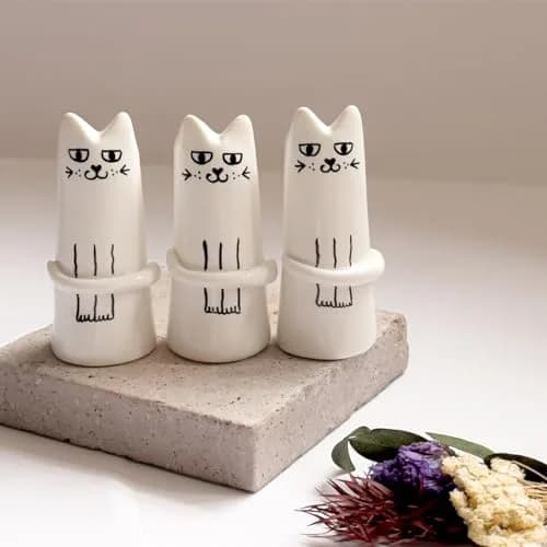 MOUGIGI Set of 3 Cat Flower Vase Bud Ceramic Mini Handmade Tiny Vases | Whimsical Home Decor thumbnail 5