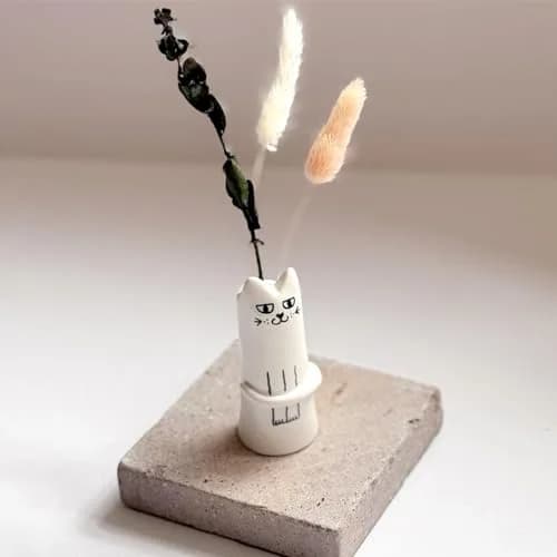 MOUGIGI Set of 3 Cat Flower Vase Bud Ceramic Mini Handmade Tiny Vases | Whimsical Home Decor thumbnail 7