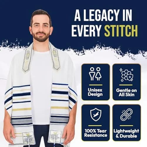 Holy Land Market Unisex Messianic Tallit Prayer Shawl Dark Blue 183cm x 56cm (72 x 22 in) | New Covenant Design with Bag thumbnail 6