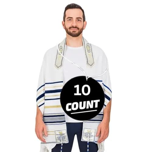 Holy Land Market Unisex Messianic Tallit Prayer Shawl Dark Blue 183cm x 56cm (72 x 22 in) | New Covenant Design with Bag thumbnail 1