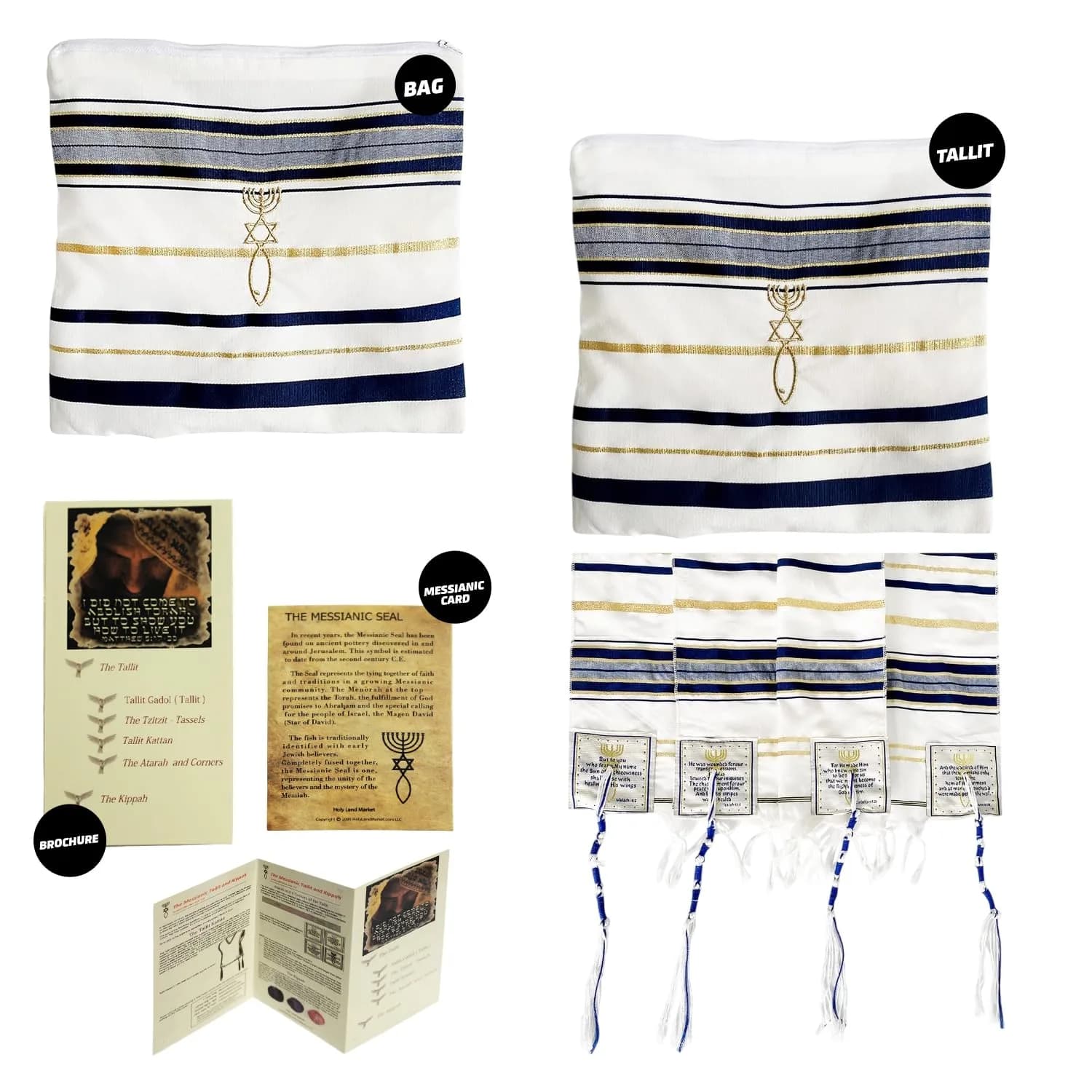 Holy Land Market Unisex Messianic Tallit Prayer Shawl Dark Blue 183cm x 56cm (72 x 22 in) | New Covenant Design with Bag - view 9