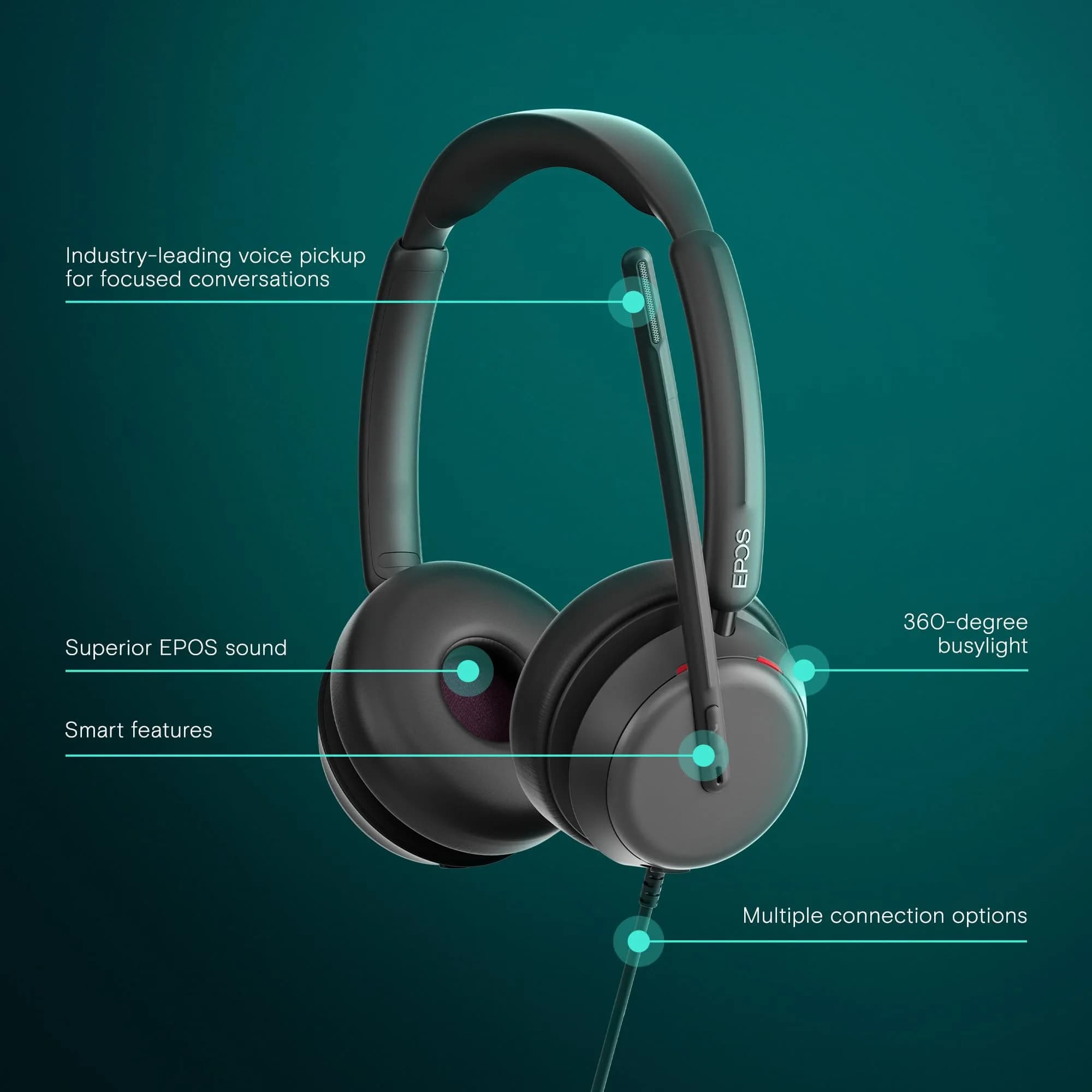 EPOS Impact 860 ANC Wired USB-C Headset with Noise Cancellation | 160g Lightweight, Comfortable Fit for Office Work - view 2