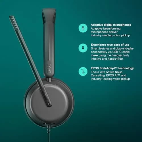 EPOS Impact 860 ANC Wired USB-C Headset with Noise Cancellation | 160g Lightweight, Comfortable Fit for Office Work thumbnail 3