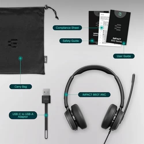 EPOS IMPACT 860T ANC Wired Headset with Noise Cancellation & USB-C | 192g (6.77 oz) thumbnail 5