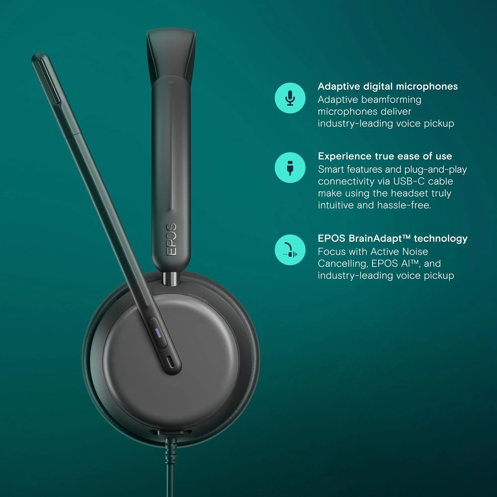 EPOS IMPACT 860T ANC Wired Headset with Noise Cancellation & USB-C | 192g (6.77 oz) - view 3