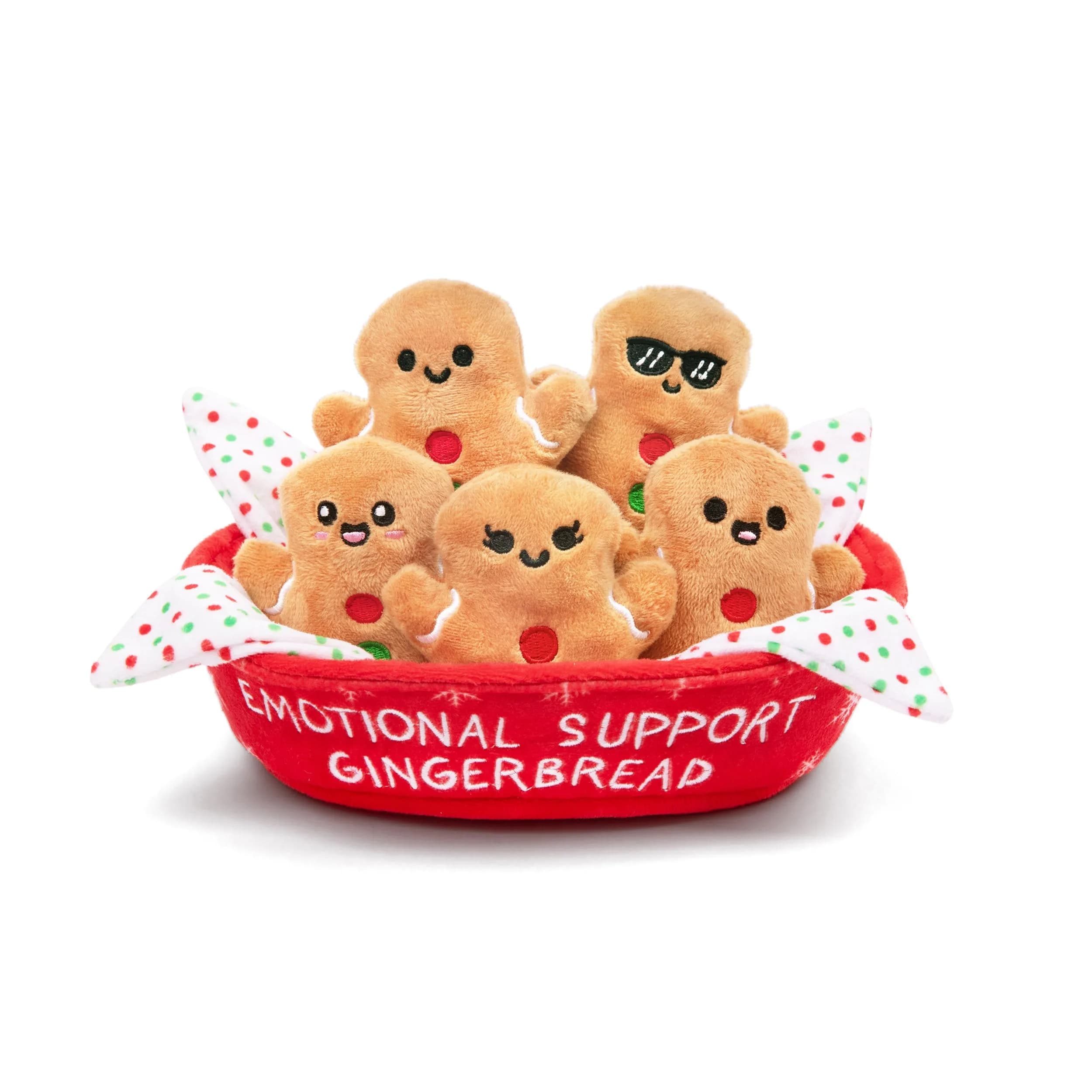 WHAT DO YOU MEME? Emotional Support Gingerbread Plushies Set with Carrier Basket, 5-Pack - main product image