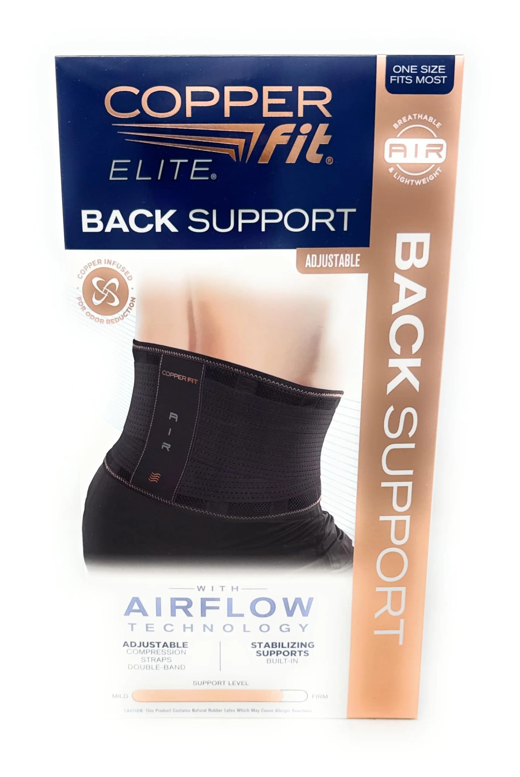 Copper Fit Elite Air Back Support Brace with Airflow Technology, Adjustable Compression Straps, Double Band, One Size Fits Most | Breathable Lower Back Support — Black