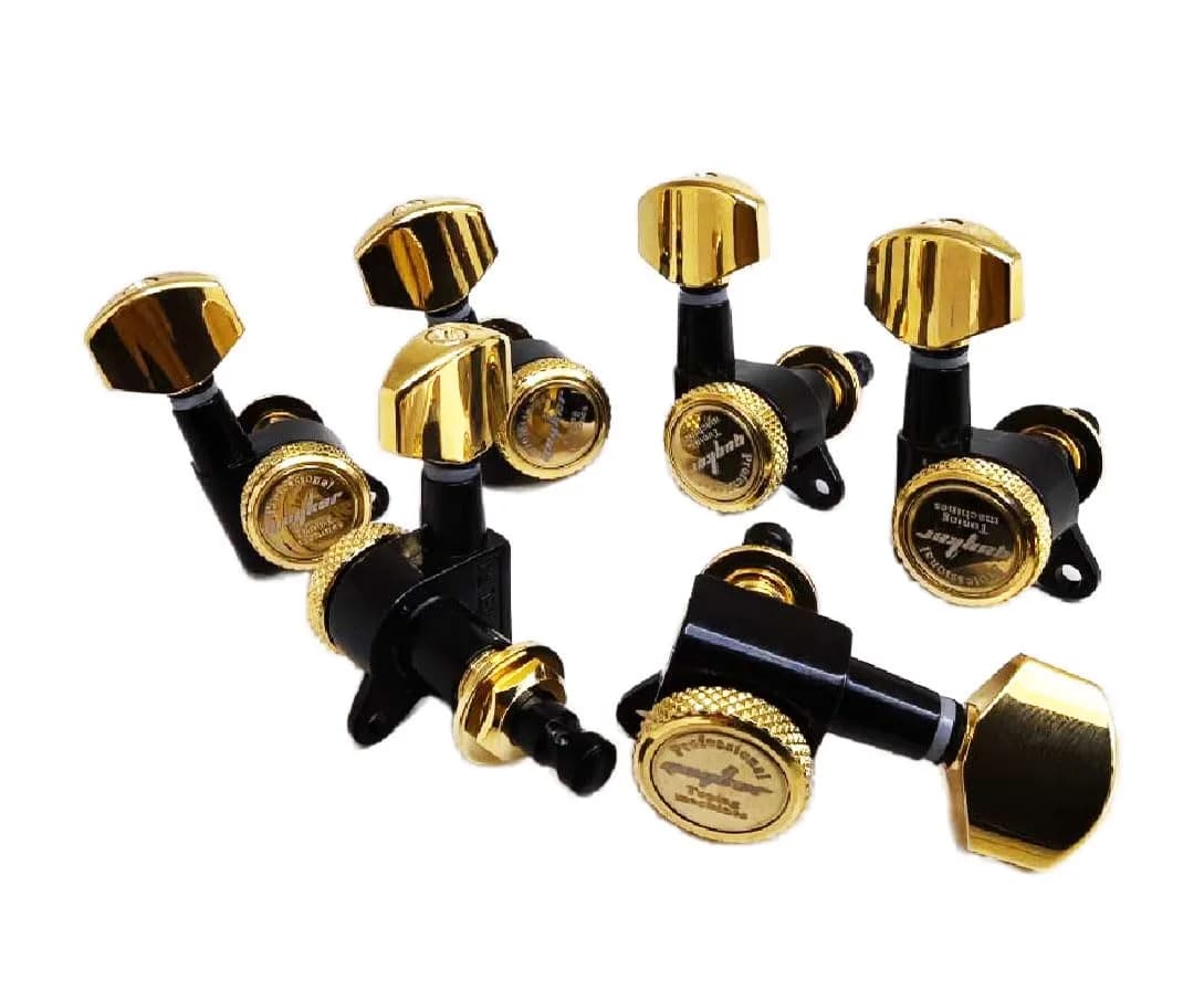 Guyker Guitar Locking Tuners (6-Pack, Right) - Gold+Black Finish, 1:18 Ratio Machine Heads - main product image