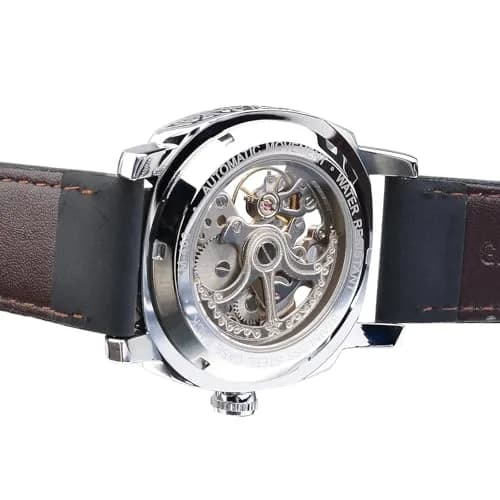 FORSINING Square Retro Mechanical Watch Self-Wind Leather Strap 42mm | Skeleton Automatic thumbnail 4