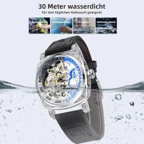 FORSINING Square Retro Mechanical Watch Self-Wind Leather Strap 42mm | Skeleton Automatic thumbnail 5