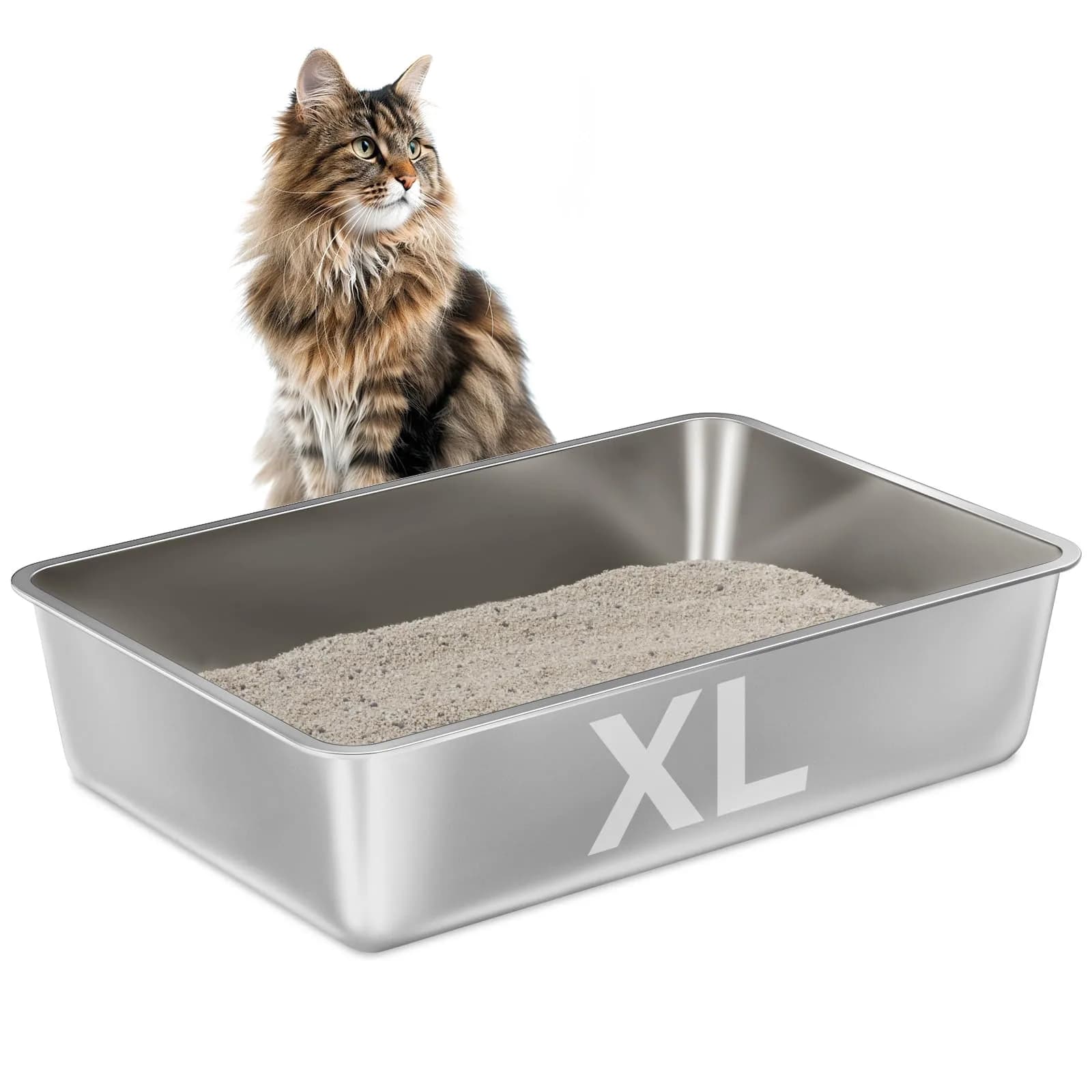 EGMEHOAD Stainless Steel Litter Box XL | Large Cat Litter Box for Big Cats & Pets