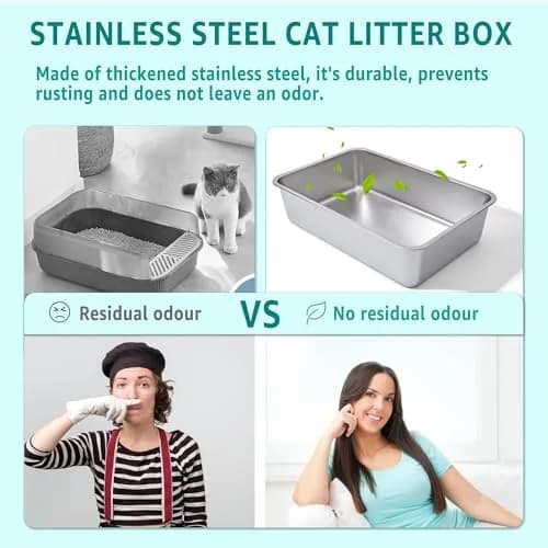 EGMEHOAD Stainless Steel Litter Box XL | Large Cat Litter Box for Big Cats & Pets thumbnail 2