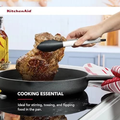 KitchenAid Silicone Tipped Stainless Steel Tongs, Black, 9 Inch | Heat-Resistant & Safe for All Cookware thumbnail 5
