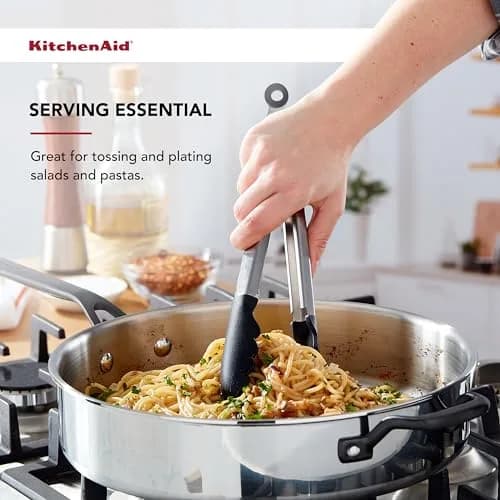 KitchenAid Silicone Tipped Stainless Steel Tongs, Black, 9 Inch | Heat-Resistant & Safe for All Cookware thumbnail 4