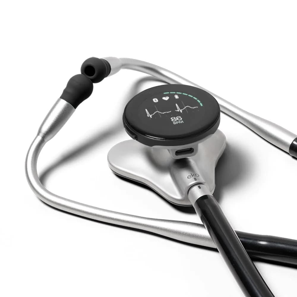 EKO CORE 500™ Digital Stethoscope — 40x Amplification, Active Noise Cancellation, 3-Lead ECG, FDA-Cleared AI with Eko+, Full-Color Display, Reimbursement Eligible — Silver