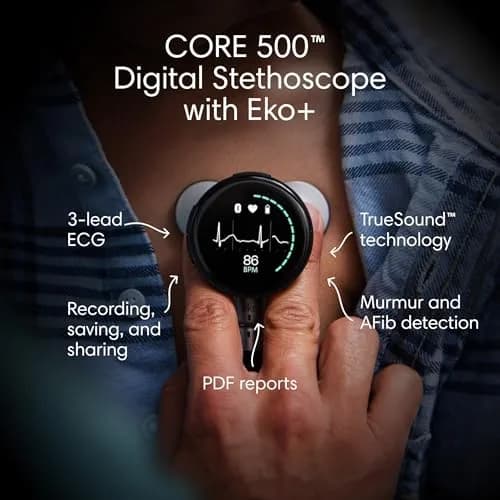 EKO CORE 500™ Digital Stethoscope — 40x Amplification, Active Noise Cancellation, 3-Lead ECG, FDA-Cleared AI with Eko+, Full-Color Display, Reimbursement Eligible — Silver thumbnail 2