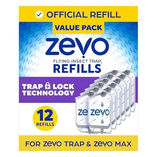 ZEVO Flying Insect Trap Refill Cartridges for Fruit Flies & Gnats, 12 Count | Odorless & Mess-Free Adhesive Backing thumbnail 1