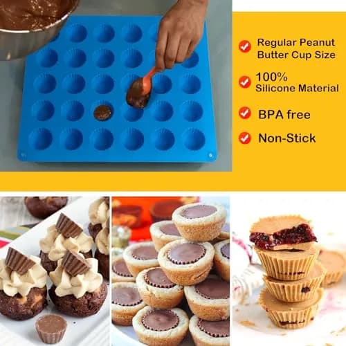 Sidosir Peanut Butter Cup Mold 3pcs | Silicone Mini Tart Pan for Fat Bombs & Candy (11" x 8.2") thumbnail 6