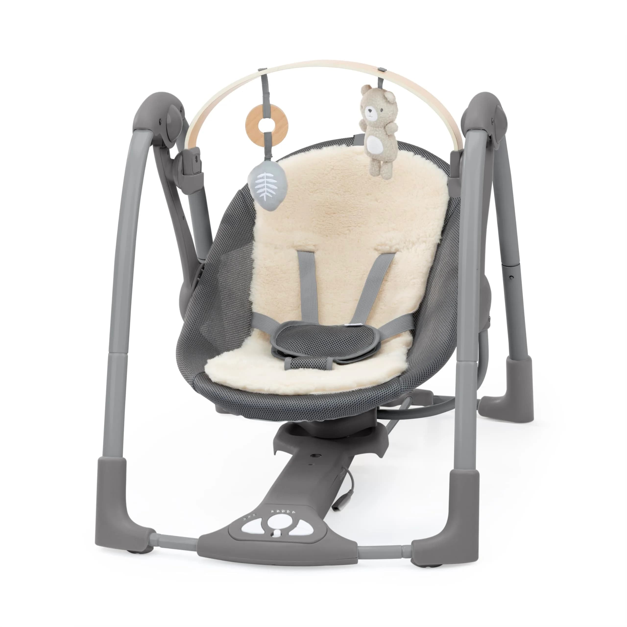 Ingenuity Every Season Swing ’n Go Deluxe 5-Speed Portable Infant Swing | Mesh & Lambswool, 0-9 Months, 20 lbs - main product image