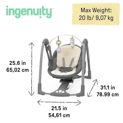 Ingenuity Every Season Swing ’n Go Deluxe 5-Speed Portable Infant Swing | Mesh & Lambswool, 0-9 Months, 20 lbs thumbnail 3
