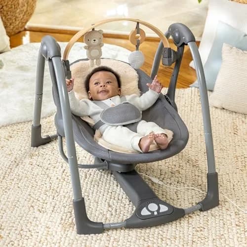 Ingenuity Every Season Swing ’n Go Deluxe 5-Speed Portable Infant Swing | Mesh & Lambswool, 0-9 Months, 20 lbs thumbnail 4