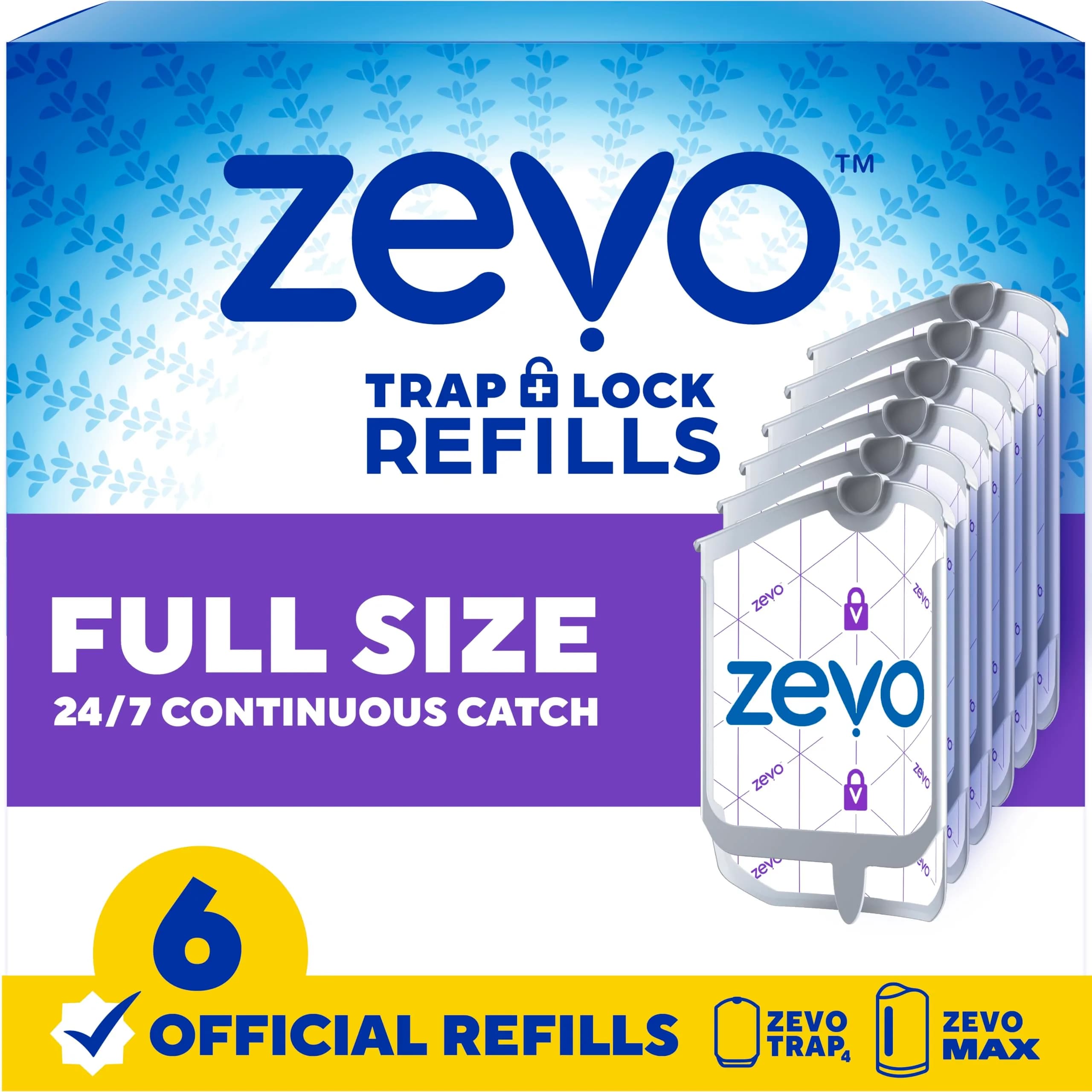 ZEVO Flying Insect Trap Refill Cartridges for Fruit Flies & Gnats, 6 Count | Continuous 24/7 Indoor Pest Control - main product image