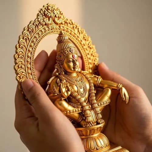 HEENA HOME DECOR Goddess AYYAPPA Idol in Copper Colour Polystone 11 cm | Religious Home Decor Showpiece thumbnail 1