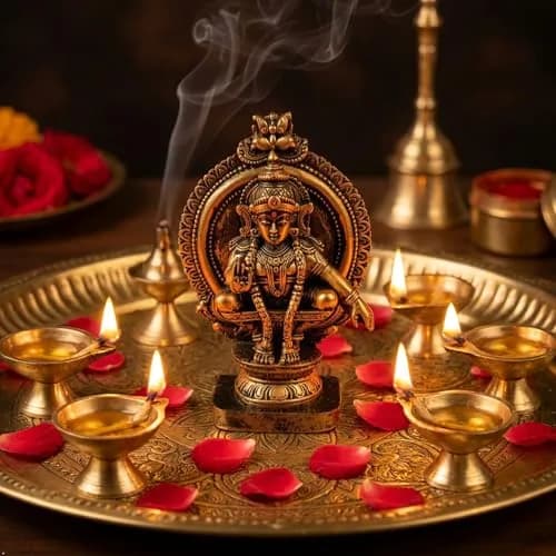 HEENA HOME DECOR Goddess AYYAPPA Idol in Copper Colour Polystone 11 cm | Religious Home Decor Showpiece thumbnail 4
